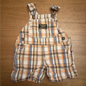 OshKosh B'gosh Kids Plaid Overalls - Blue, Orange, Brown Size 3 Months